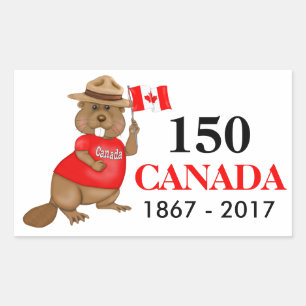 Adesivo Retangular Aniversário orgulhosa canadense do castor 150