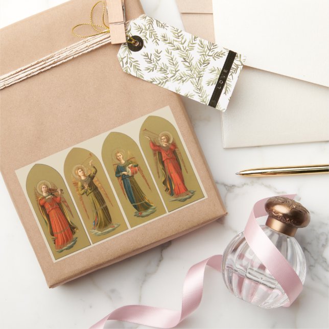 Adesivo Retangular Anjos Músicos de Natal, Renascença Antiga (Presentear)