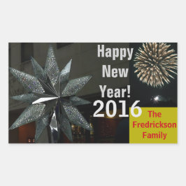 Adesivo Retangular ANO NOME DO Feliz ano novo Silver Crystal Star