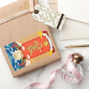 Adesivo Retangular Ano Novo inês do ideograma do Dragão 2024 Fu