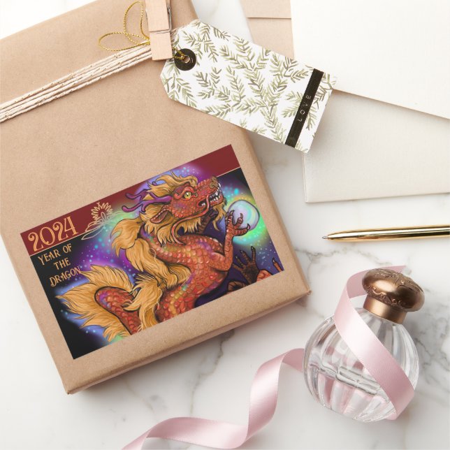 Adesivo Retangular Ano Zodíaco chinês de 2024 dos Anos novos do Dragã (Presentear)