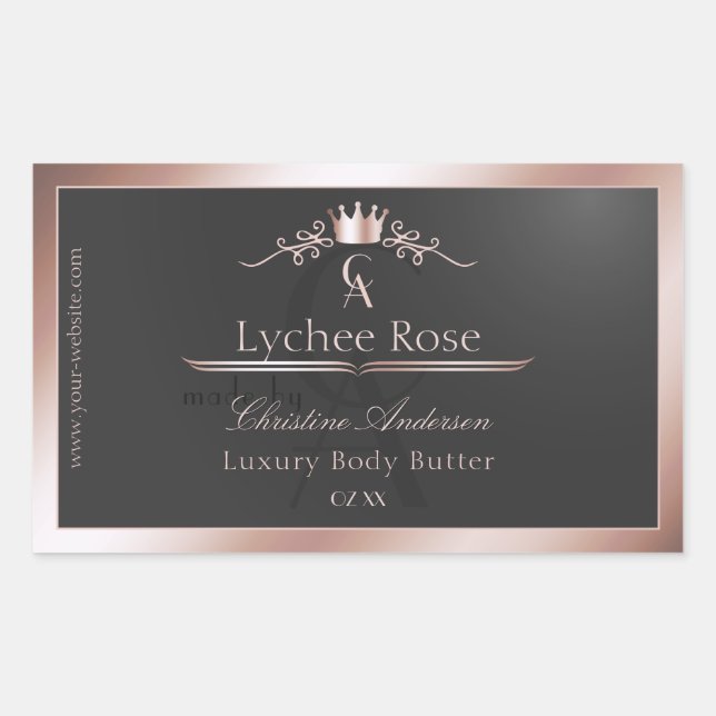 Adesivo Retangular Anthracite Product Label Rose Gold Frame Monogram (Frente)