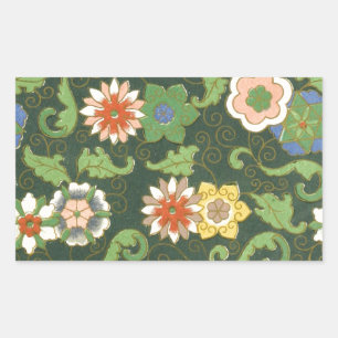 Adesivo Retangular Antigo Padrão Chinês de Cloisonné: Jade Verde