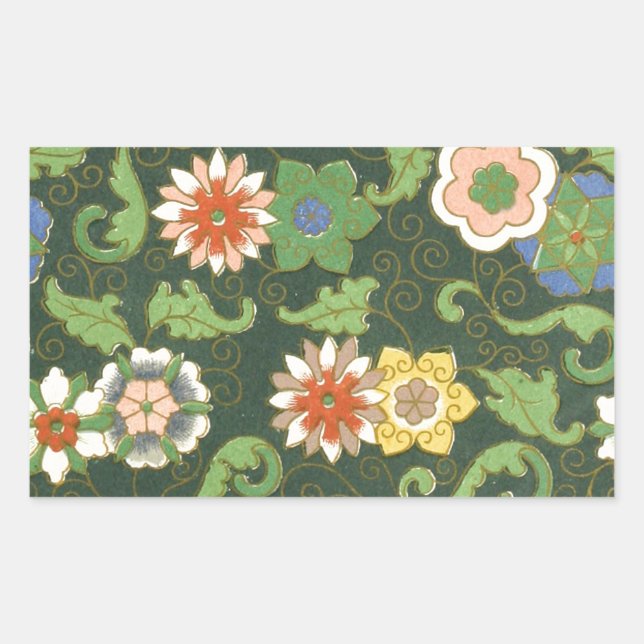 Adesivo Retangular Antigo Padrão Chinês de Cloisonné: Jade Verde (Frente)