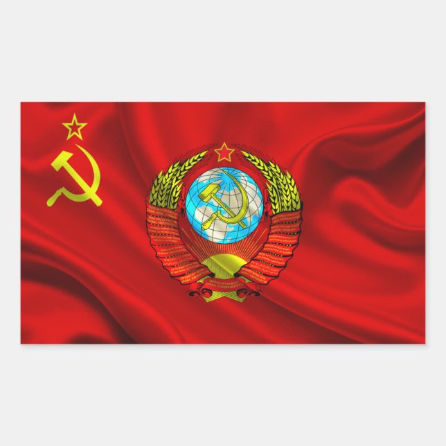 Adesivo Retangular Antigo Tecido de Bandeira da URSS comunista (Frente)