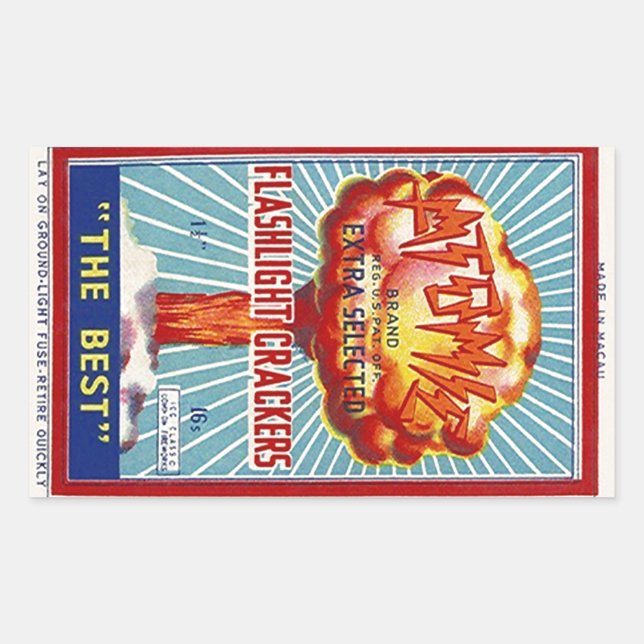 Adesivo Retangular Anúncio de Firecrackers de Vintage Atomic Flashlig (Frente)