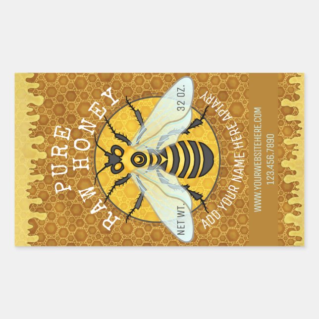 Adesivo Retangular Apiary Honeybee Honey Jar Labels | Abelhas de mel (Frente)