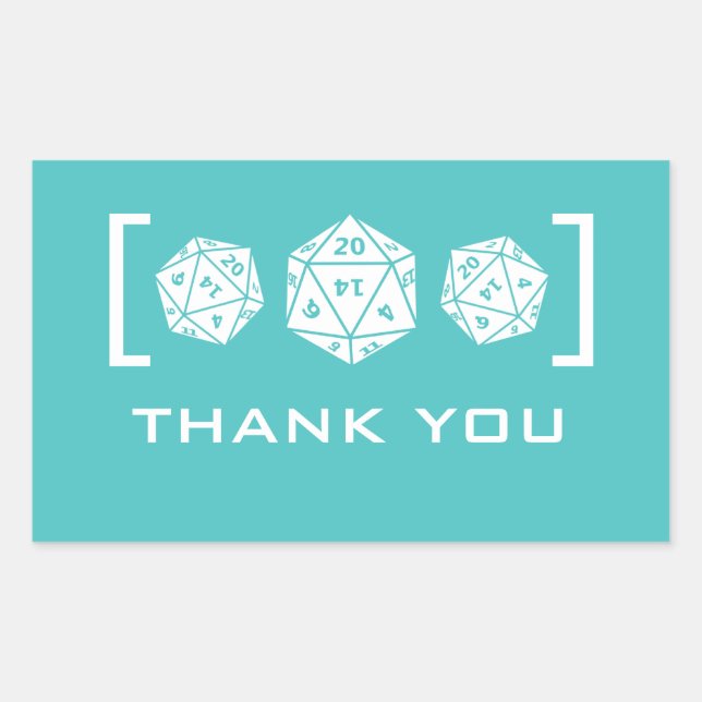 Adesivo Retangular Aqua D20 Dice Gamer Obrigado Stickers (Frente)