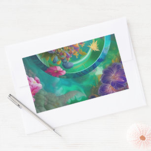 Adesivo Retangular Aqua Floral Abstrato subwater Garden