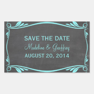 Adesivo Retangular Aqua Flourish Chalkboard Save the Date Stickers