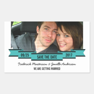 Adesivo Retangular Aqua Ribbon Photo Save the Date Stickers