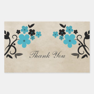 Adesivo Retangular Aqua Sweet Vintage Floral Obrigado Stickers