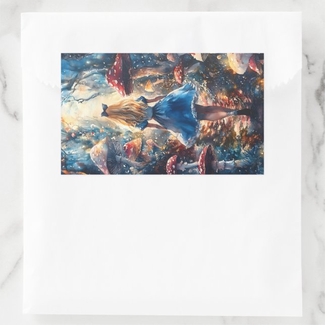 Adesivo Retangular Aquarela Alice no País das Maravilhas (Bolsa)