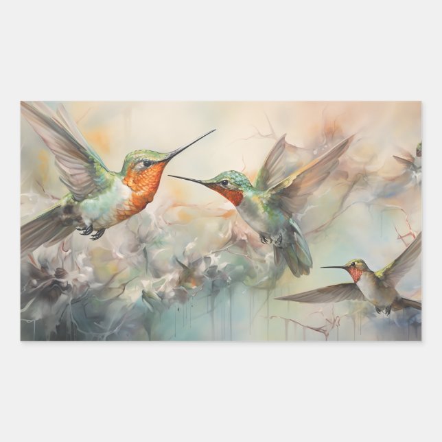 Adesivo Retangular Aquarela Hummingbird no Voo (Frente)