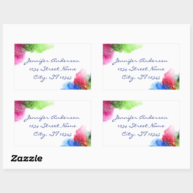 Adesivo Retangular Aquarela Vermelho Verde Azul Moderno Personalizado (Folha)