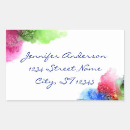 Adesivo Retangular Aquarela Vermelho Verde Azul Moderno Personalizado