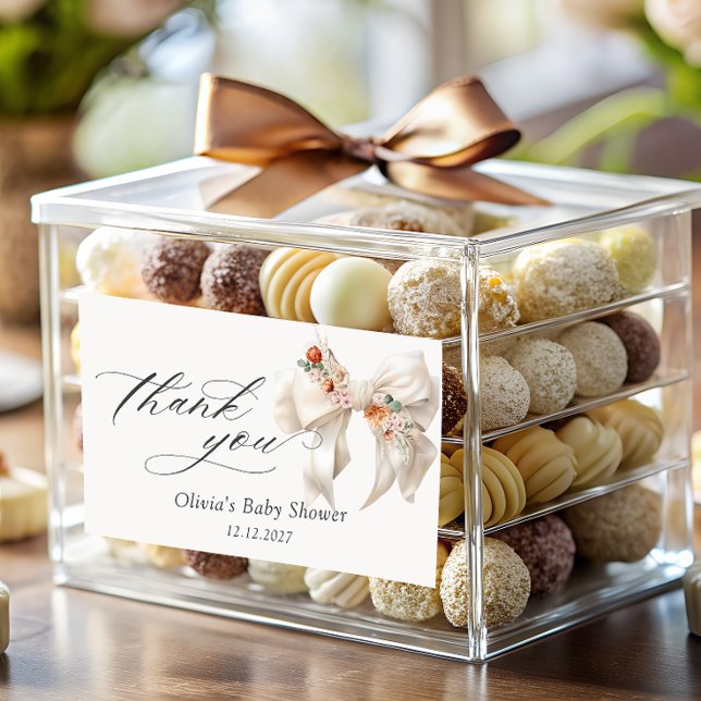 Adesivo Retangular Arco Floral Elegante Chá de fraldas Obrigado (Criador carregado)