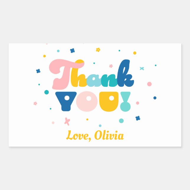 Adesivo Retangular Arco-íris do Tema da Festa de aniversário Divertid (Frente)