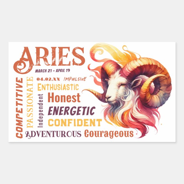Adesivo Retangular Aries Traça Aquarela Ram Zodiac Sinal Aniversário (Frente)