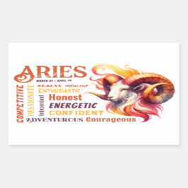 Adesivo Retangular Aries Traça Aquarela Ram Zodiac Sinal Aniversário