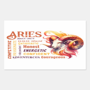 Adesivo Retangular Aries Traça Aquarela Ram Zodiac Sinal Aniversário