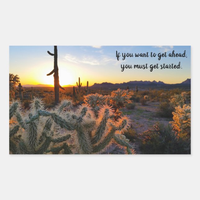 Adesivo Retangular Arizona Desert Sunset Cactus Inspiration Say (Frente)
