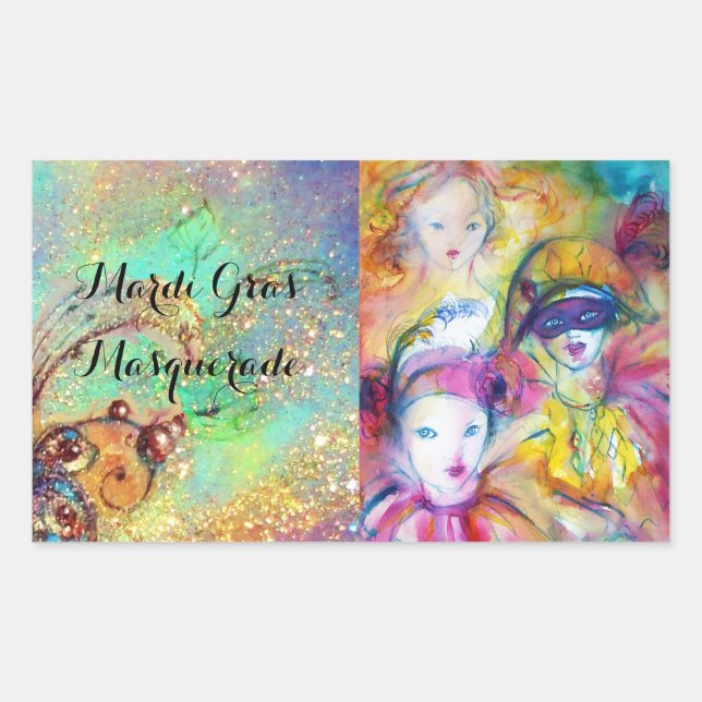 ADESIVO RETANGULAR ARLECCHINO PIERO E COLOMBINA MASCARADA (Frente)