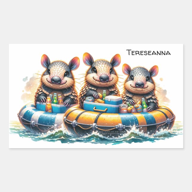 Adesivo Retangular Armadilos De Cartoon Cuja Diversão Se Divertem No  (Frente)