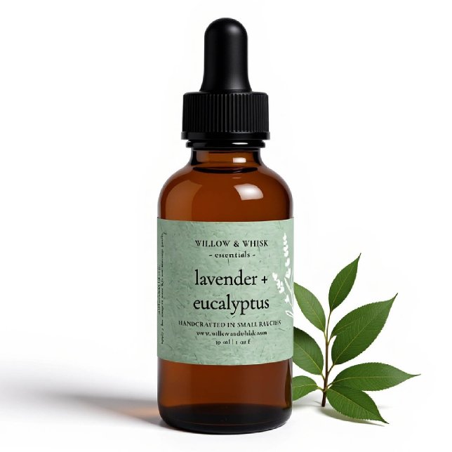 Adesivo Retangular Aromaterapia artesanal Sage Óleo Essencial Verde (essential oil bottle label sage green kraft botanical custom packaging artisan maker business gifts)