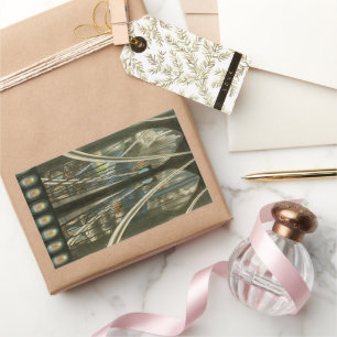 Adesivo Retangular Arquitetura de New York do vintage, ponte de