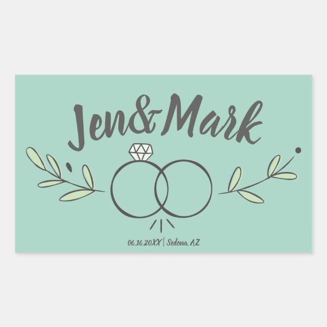 Adesivo Retangular Arranjo Moderno do Anel Salva a Data (Frente)