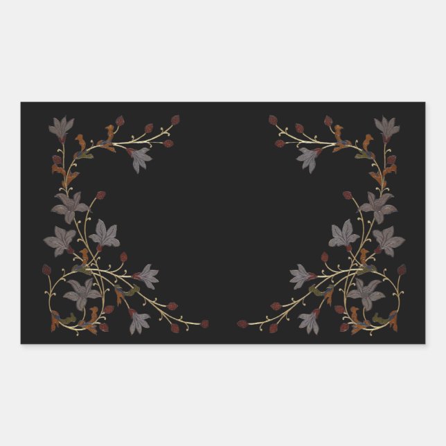 Adesivo Retangular Art Deco Flowers On Black (Frente)