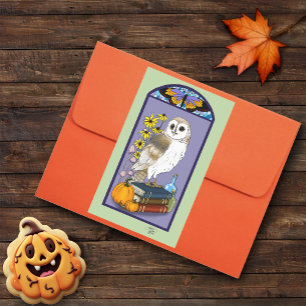 Adesivo Retangular Art Nouveau Barn Owl Pumpkins Livros