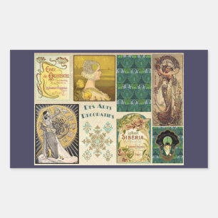 Adesivo Retangular Art Nouveau Damas