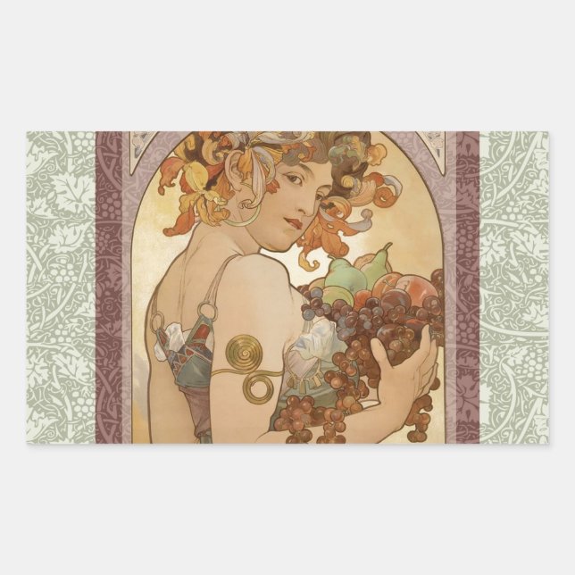 Adesivo Retangular Art Nouveau Mulher Mucha Linda (Frente)