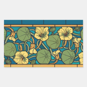 Adesivo Retangular Art Nouveau Nasturtium Azul Dourado floral Verneui
