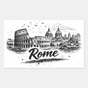 Adesivo Retangular Arte a Lápis da Cidade de Roma Itália Vintage