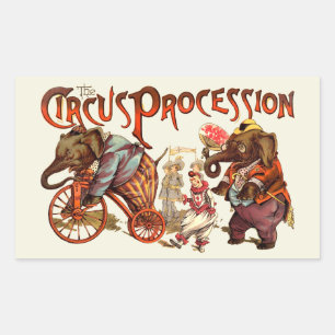 Adesivo Retangular Arte Antiguária Elefante de Procissão Circus