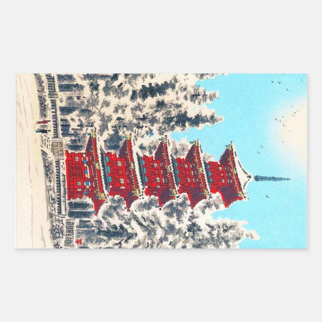 Adesivo Retangular Arte clássica antiga santuária legal oriental japo (Frente)