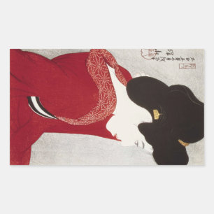Adesivo Retangular Arte clássica oriental legal do woodprint da
