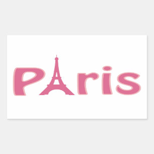 Adesivo Retangular Arte cor-de-rosa do texto de Paris da torre Eiffel