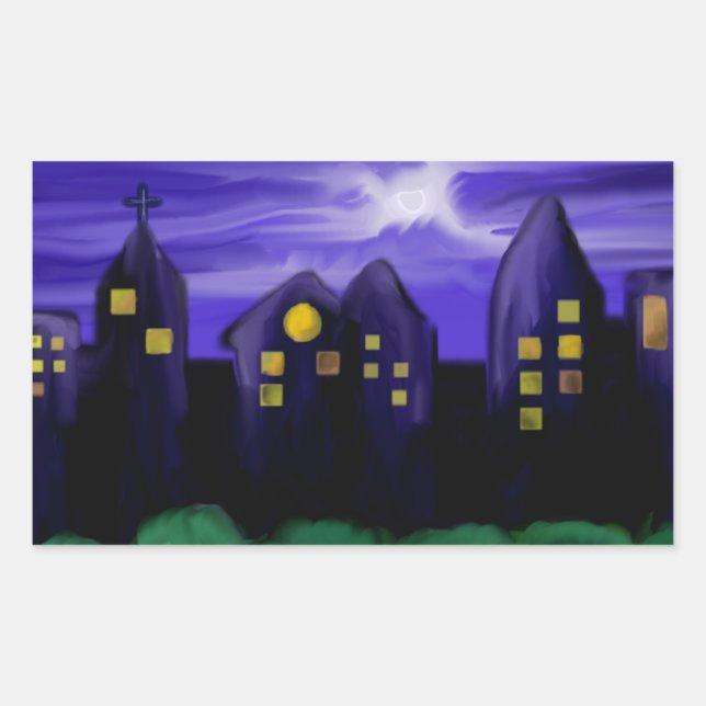 Adesivo Retangular Arte de canvas do arranha-céu noturno (Frente)