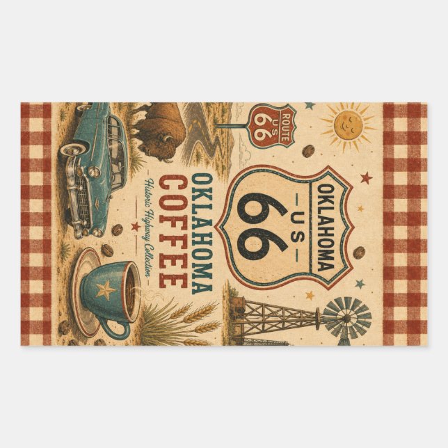 Adesivo Retangular Arte de decalque de café Oklahoma Mother Road (Frente)