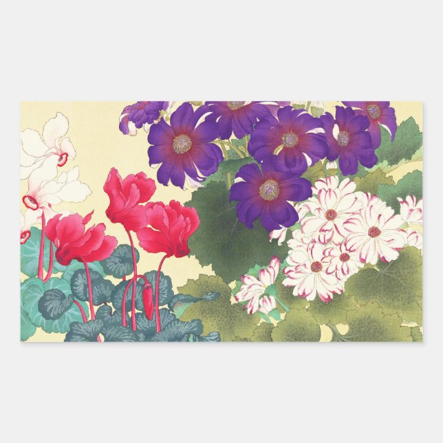 Adesivo Retangular Arte de flores aquáticas clássicas japonesas com v (Frente)