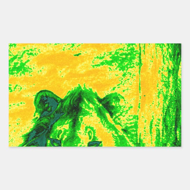 Adesivo Retangular Arte de Leão com Visão Noturna Fluorescente (Frente)