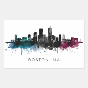 Adesivo Retangular Arte de Massachusetts Aquarela do Horizonte de B