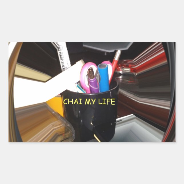 Adesivo Retangular Arte de Papel de carta do Tea Mug Life abstrato (Frente)