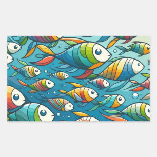 Adesivo Retangular Arte de peixe submarino colorida