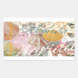 Adesivo Retangular Arte de Shell de Seashell na Florida Viagens vinta