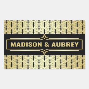 Adesivo Retangular Arte Deco Casamento Favorece Seu Nome Dourado Gats